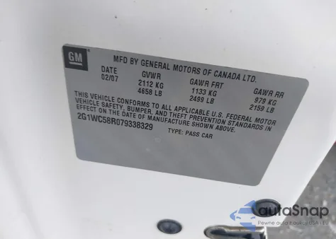 2007 Chevrolet Impala Lt from USA, damaged, VIN 2G1WC58R079338329